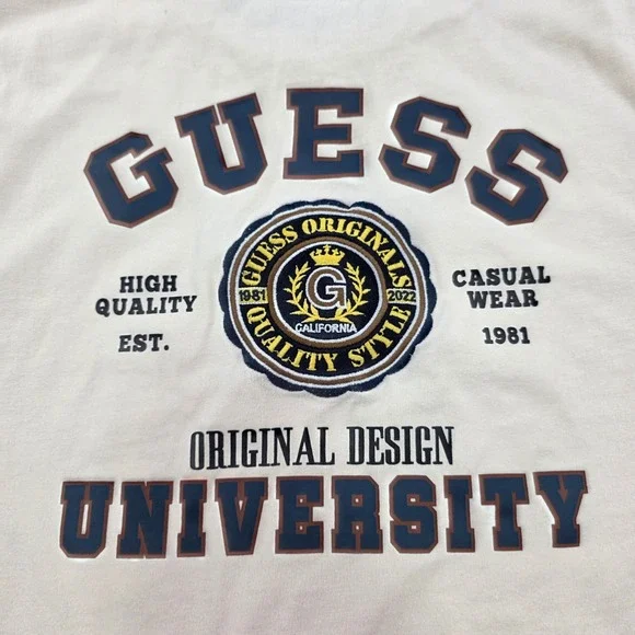 Guess University T-Shirt Mens Medium‎ Beige Short Sleeve Graphic Tee Top - Picture 7 of 8